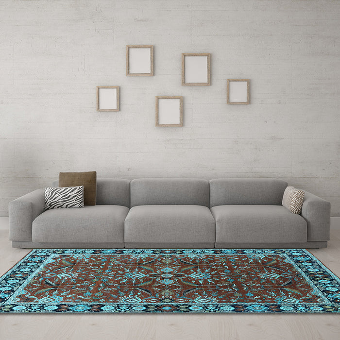Machine Washable Oriental Light Blue Traditional Rug in a Living Room, wshurb1363lblu