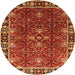 Round Machine Washable Oriental Orange Traditional Area Rugs, wshurb1363org