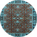 Round Machine Washable Oriental Light Blue Traditional Rug, wshurb1363lblu