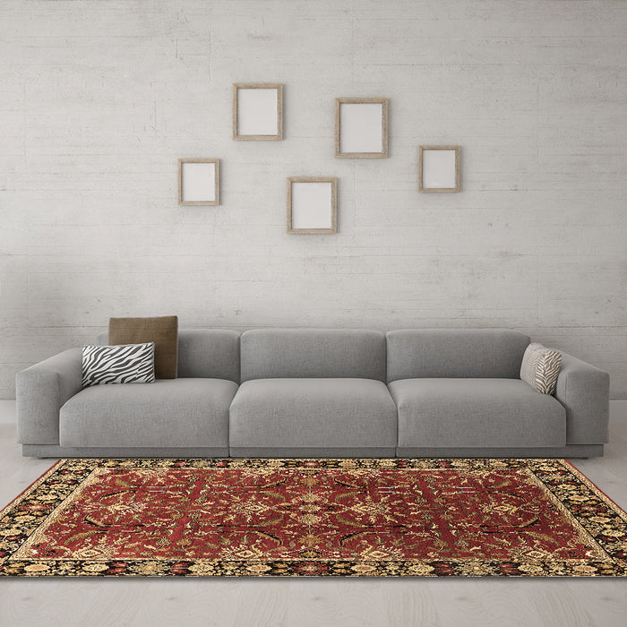 Machine Washable Oriental Brown Traditional Rug in a Living Room,, wshurb1363brn