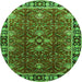 Round Machine Washable Oriental Green Traditional Area Rugs, wshurb1363grn