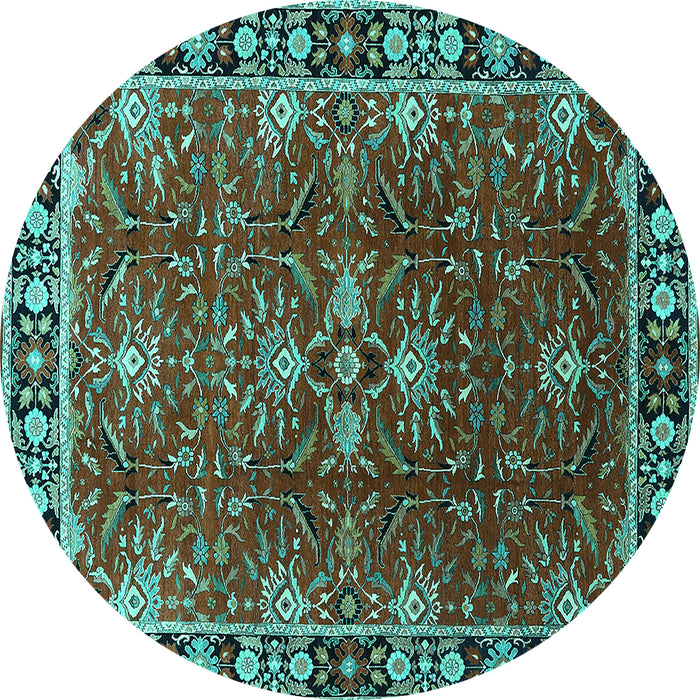 Round Machine Washable Oriental Turquoise Traditional Area Rugs, wshurb1363turq