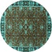 Round Machine Washable Oriental Turquoise Traditional Area Rugs, wshurb1363turq