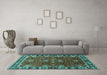 Machine Washable Oriental Turquoise Traditional Area Rugs in a Living Room,, wshurb1363turq