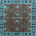 Square Machine Washable Oriental Light Blue Traditional Rug, wshurb1363lblu