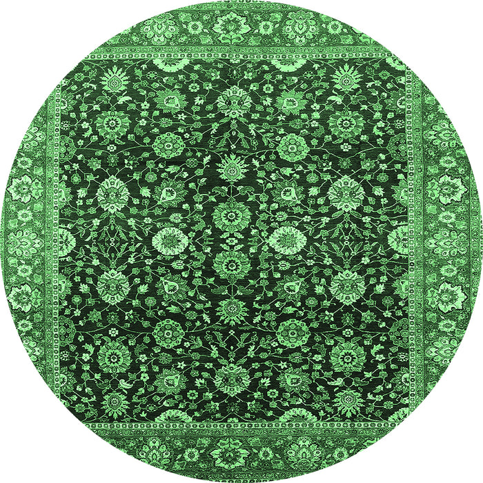 Round Machine Washable Oriental Emerald Green Industrial Area Rugs, wshurb1364emgrn