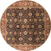 Round Machine Washable Oriental Brown Industrial Rug, wshurb1364brn