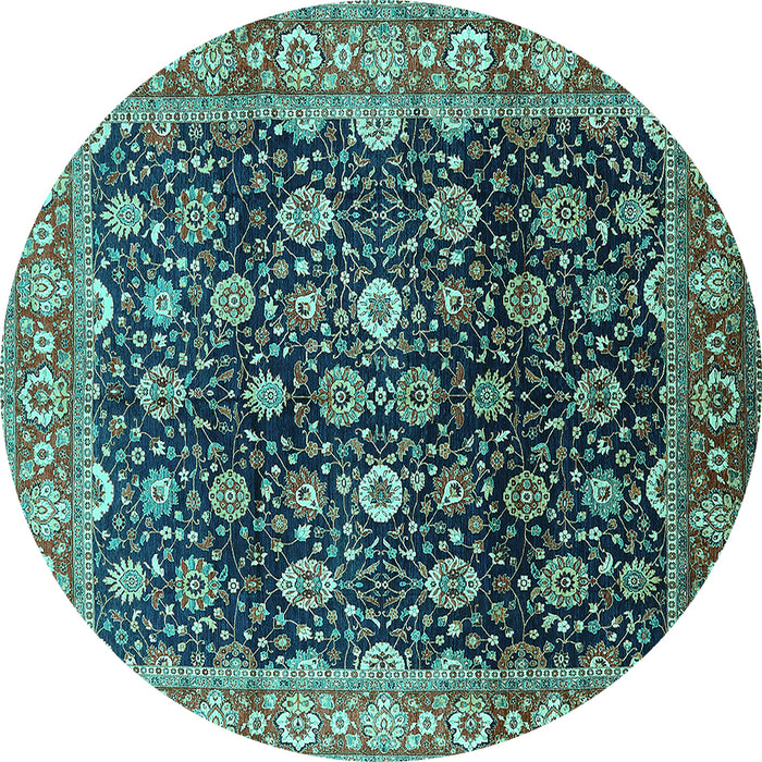 Round Machine Washable Oriental Turquoise Industrial Area Rugs, wshurb1364turq