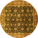 Round Machine Washable Oriental Yellow Industrial Rug, wshurb1364yw