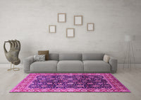 Machine Washable Oriental Pink Industrial Rug, wshurb1364pnk