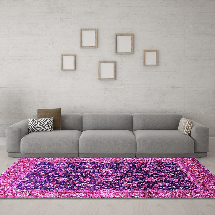 Machine Washable Oriental Pink Industrial Rug in a Living Room, wshurb1364pnk