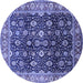 Round Machine Washable Oriental Blue Industrial Rug, wshurb1364blu