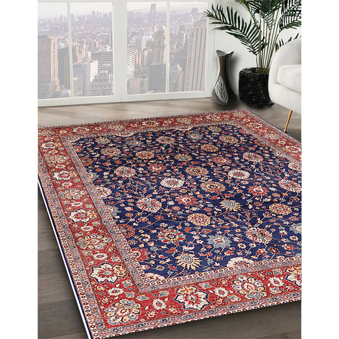 Mid-Century Modern Khaki Rose Pink Oriental Rug in Family Room, urb1364