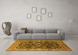 Machine Washable Oriental Yellow Industrial Rug in a Living Room, wshurb1364yw