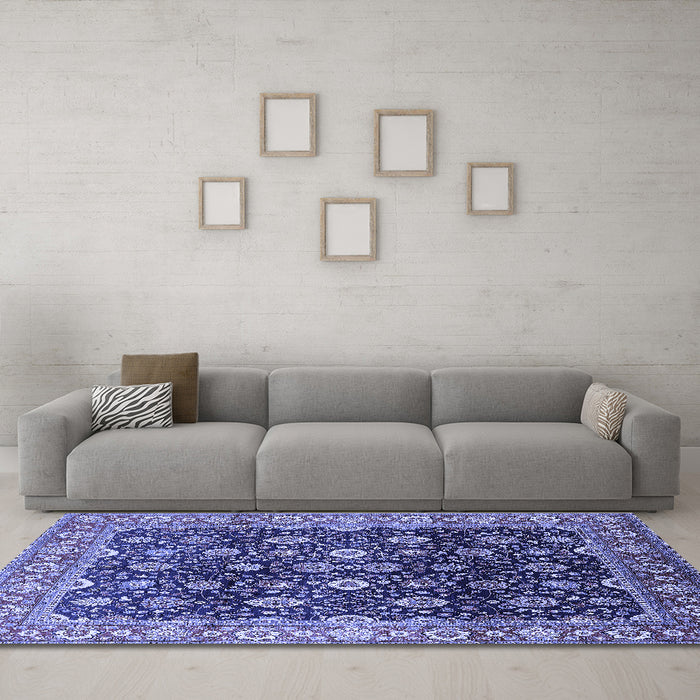 Machine Washable Oriental Blue Industrial Rug in a Living Room, wshurb1364blu