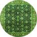 Round Machine Washable Oriental Green Industrial Area Rugs, wshurb1364grn