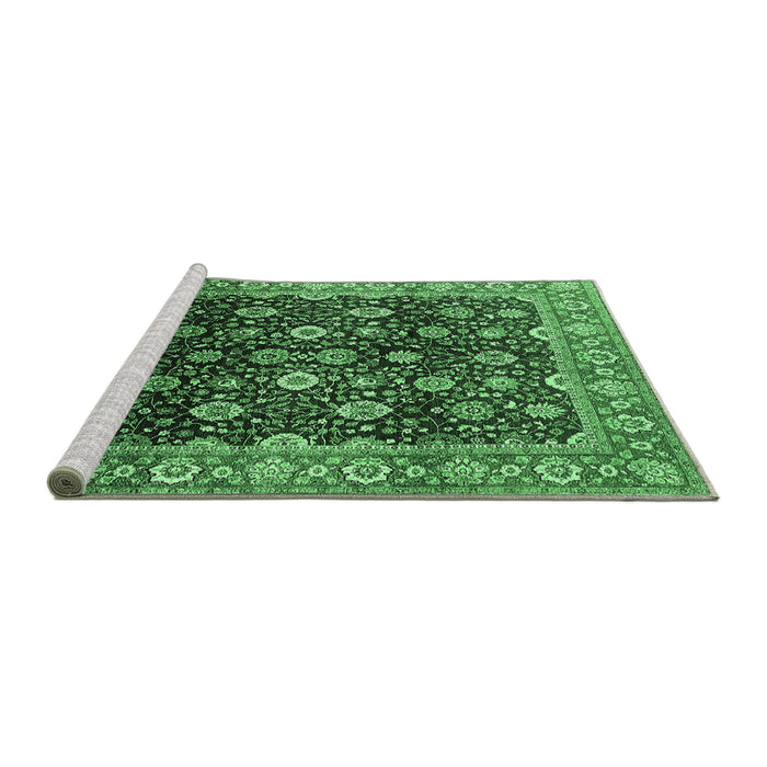 Sideview of Machine Washable Oriental Emerald Green Industrial Area Rugs, wshurb1364emgrn