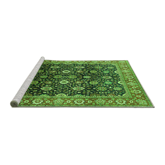 Sideview of Machine Washable Oriental Green Industrial Area Rugs, wshurb1364grn
