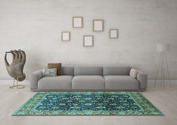 Machine Washable Oriental Turquoise Industrial Area Rugs in a Living Room,, wshurb1364turq