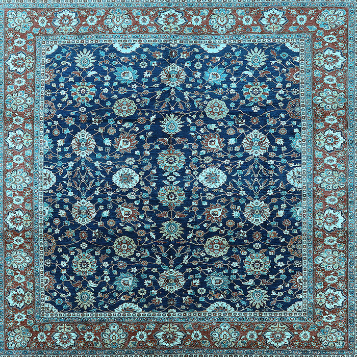 Square Machine Washable Oriental Light Blue Industrial Rug, wshurb1364lblu