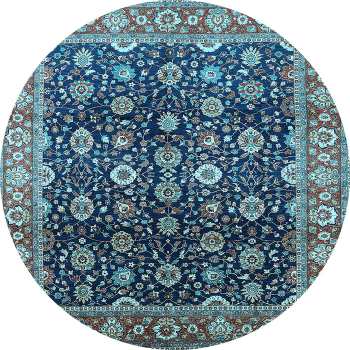 Round Machine Washable Oriental Light Blue Industrial Rug, wshurb1364lblu