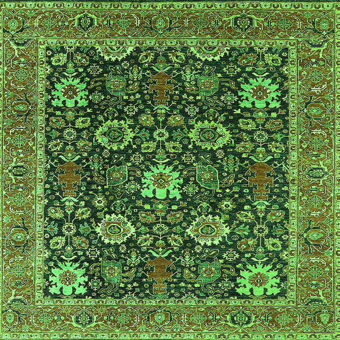 Square Machine Washable Oriental Green Industrial Area Rugs, wshurb1365grn