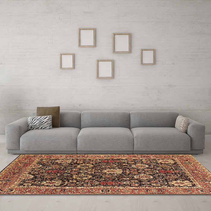 Machine Washable Oriental Brown Industrial Rug in a Living Room,, wshurb1365brn