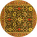 Round Machine Washable Oriental Yellow Industrial Rug, wshurb1365yw