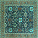 Square Machine Washable Oriental Turquoise Industrial Area Rugs, wshurb1365turq