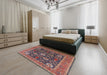 Mid-Century Modern Camel Brown Oriental Rug in a Bedroom, urb1365