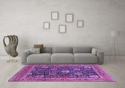 Machine Washable Oriental Purple Industrial Area Rugs in a Living Room, wshurb1365pur