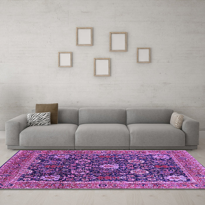 Machine Washable Oriental Purple Industrial Area Rugs in a Living Room, wshurb1365pur