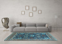 Machine Washable Oriental Light Blue Industrial Rug, wshurb1365lblu