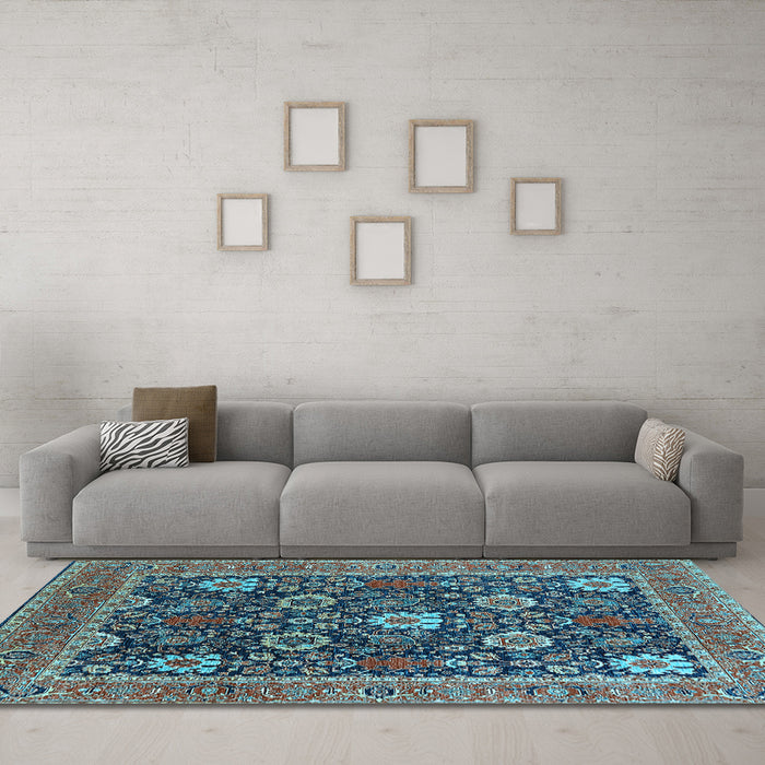 Machine Washable Oriental Light Blue Industrial Rug in a Living Room, wshurb1365lblu