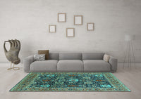 Machine Washable Oriental Turquoise Industrial Rug, wshurb1365turq