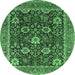 Round Oriental Emerald Green Industrial Rug, urb1365emgrn