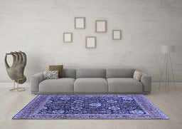 Machine Washable Oriental Blue Industrial Rug in a Living Room, wshurb1365blu