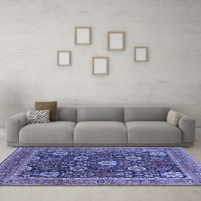 Machine Washable Oriental Blue Industrial Rug in a Living Room, wshurb1365blu