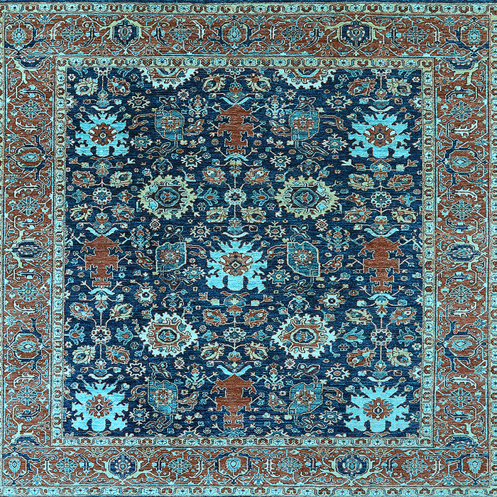 Square Machine Washable Oriental Light Blue Industrial Rug, wshurb1365lblu