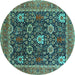 Round Oriental Turquoise Industrial Rug, urb1365turq