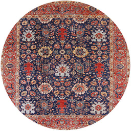 Round Mid-Century Modern Camel Brown Oriental Rug, urb1365