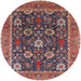 Round Mid-Century Modern Camel Brown Oriental Rug, urb1365