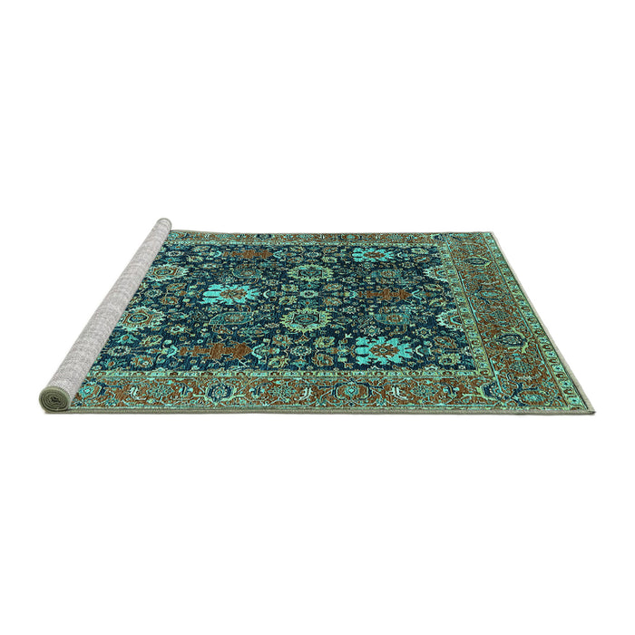 Sideview of Machine Washable Oriental Turquoise Industrial Area Rugs, wshurb1365turq