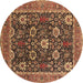 Round Machine Washable Oriental Brown Industrial Rug, wshurb1365brn