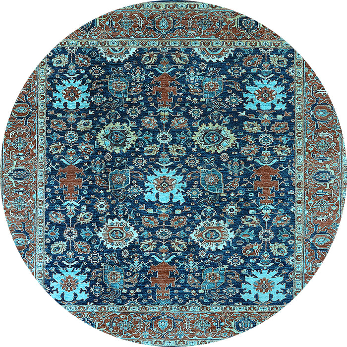 Round Machine Washable Oriental Light Blue Industrial Rug, wshurb1365lblu
