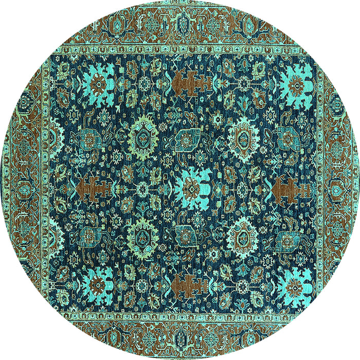 Round Machine Washable Oriental Turquoise Industrial Area Rugs, wshurb1365turq