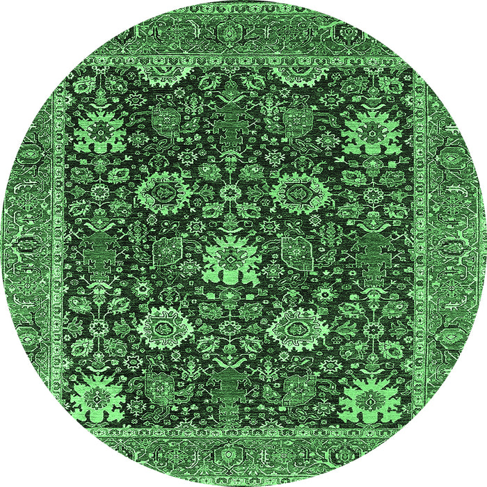 Round Machine Washable Oriental Emerald Green Industrial Area Rugs, wshurb1365emgrn