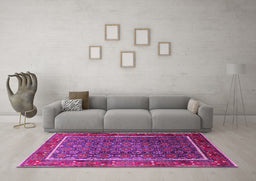 Machine Washable Oriental Pink Industrial Rug in a Living Room, wshurb1366pnk