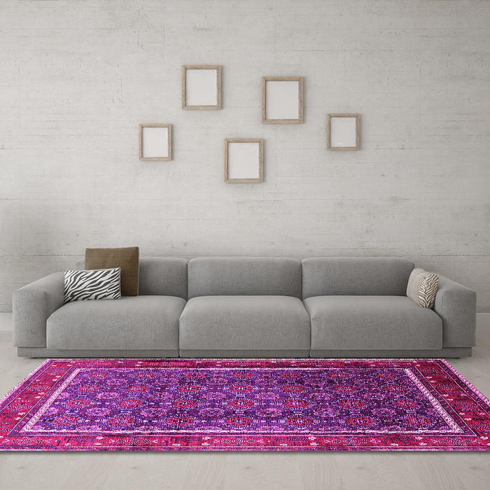 Machine Washable Oriental Pink Industrial Rug in a Living Room, wshurb1366pnk
