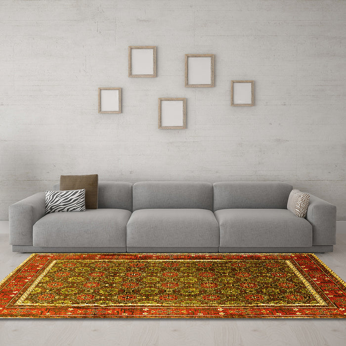 Machine Washable Oriental Yellow Industrial Rug in a Living Room, wshurb1366yw